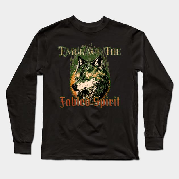 Embrace The Fabled Spirit Wolf Woodlands Long Sleeve T-Shirt by mythikcreationz